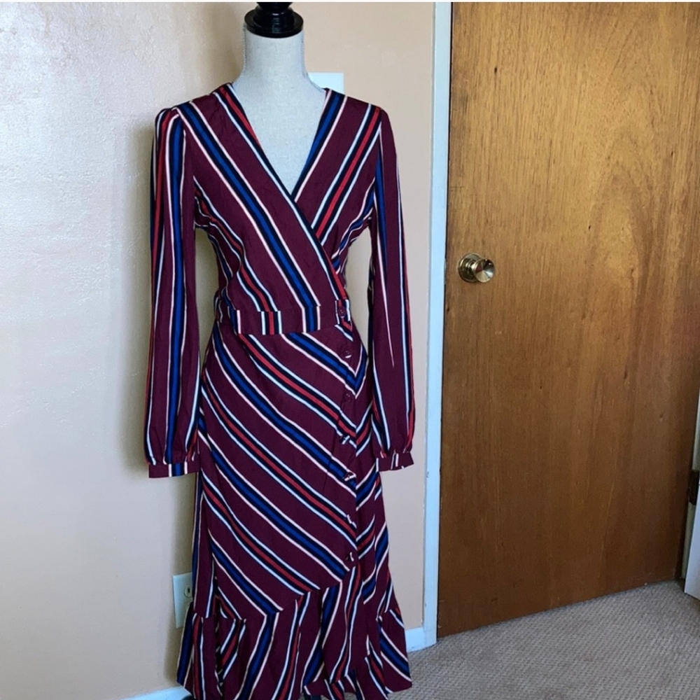 Lulus striped wrap asymmetrical dress size m